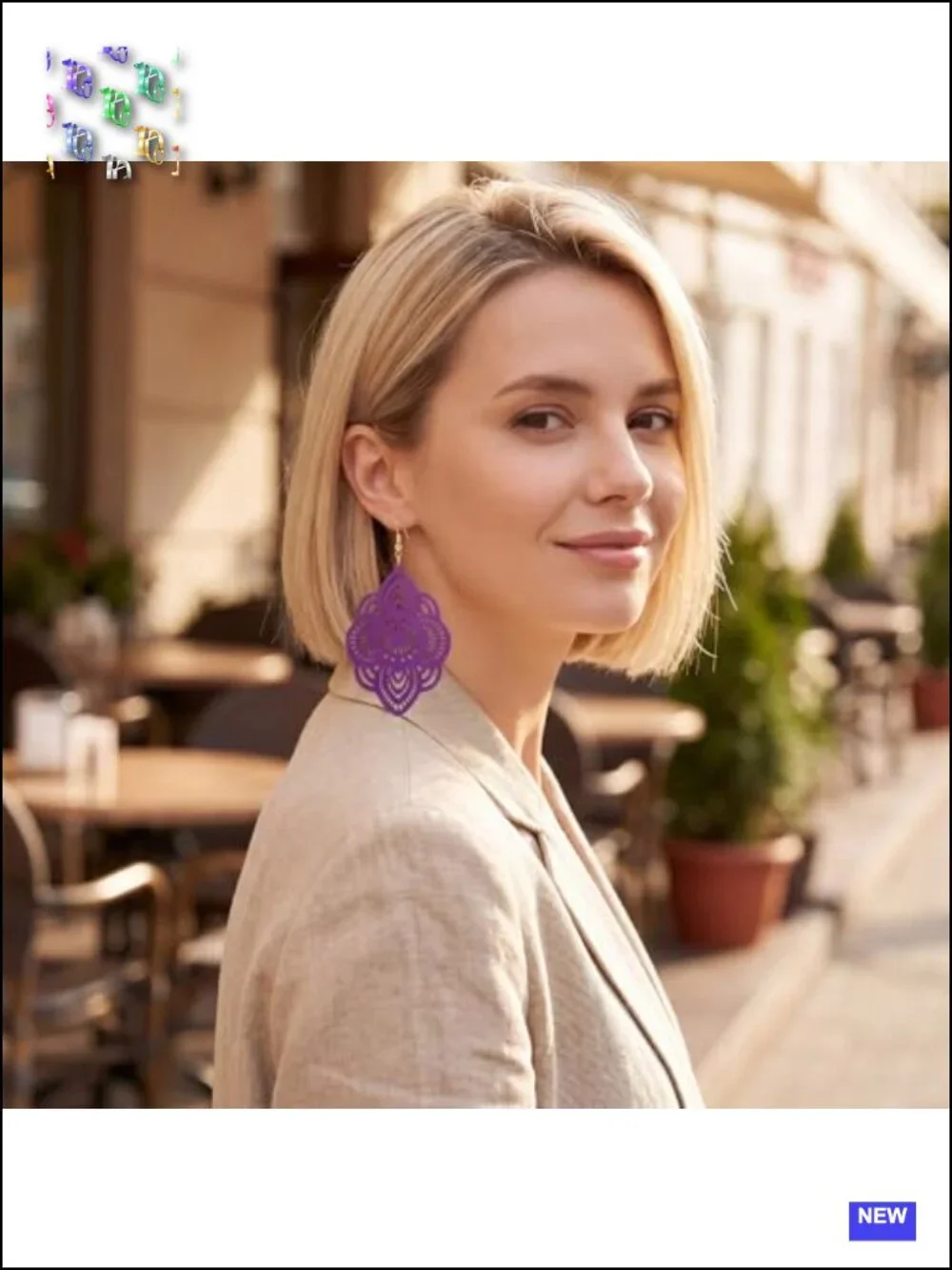 Laser-Cut Wooden Filigree Teardrop Dangle Earrings Boho Artistic Statement